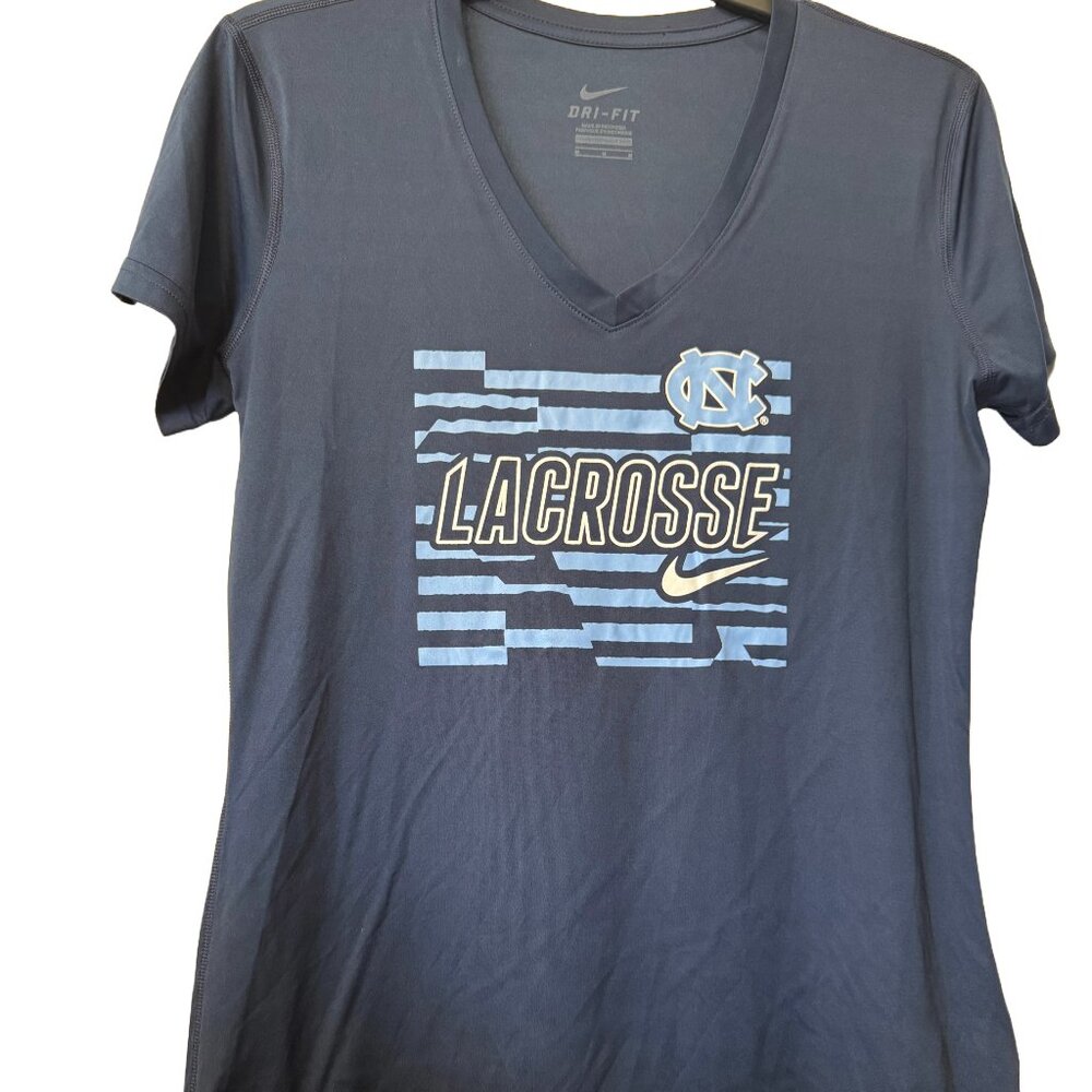 UNC University of North Carolina Lacrosse Nike Women's V-Neck Athletic Tee Shirt